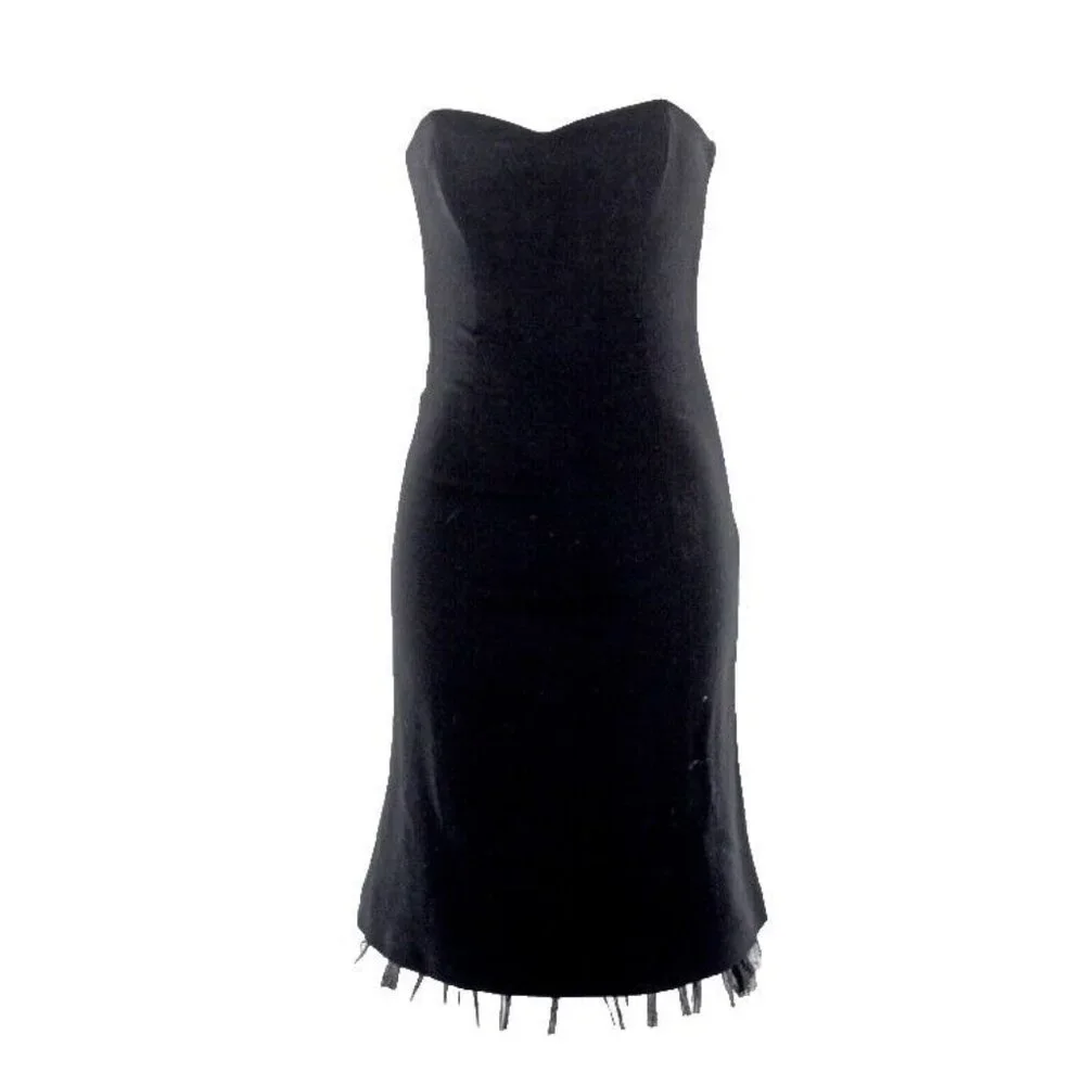 Moschino Sz 8 US Black Crepe Tulle Slip Strapless 100% Wool Fit Flare Dress - Picture 1 of 7
